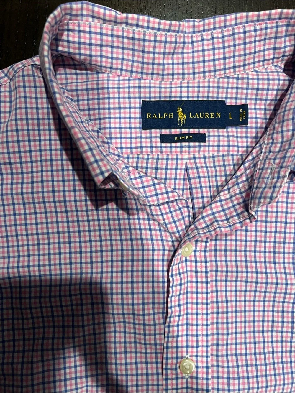 Ralph Lauren Slim Fit Men's L Pink Blue White Check Long Sleeve Woven Shirt